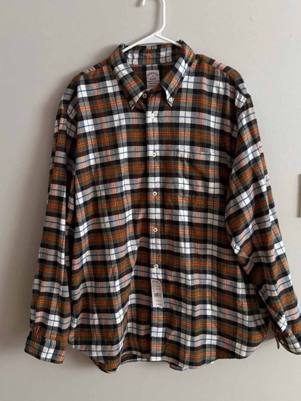 Brooks Brothers Olive, Orange & White Plaid Button-Down Shirt
